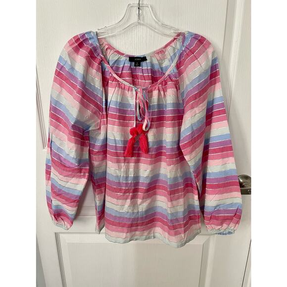 J. Crew Peasant Top in Metallic Pastel Stripe Pink Purple Size Small New - Picture 12 of 14